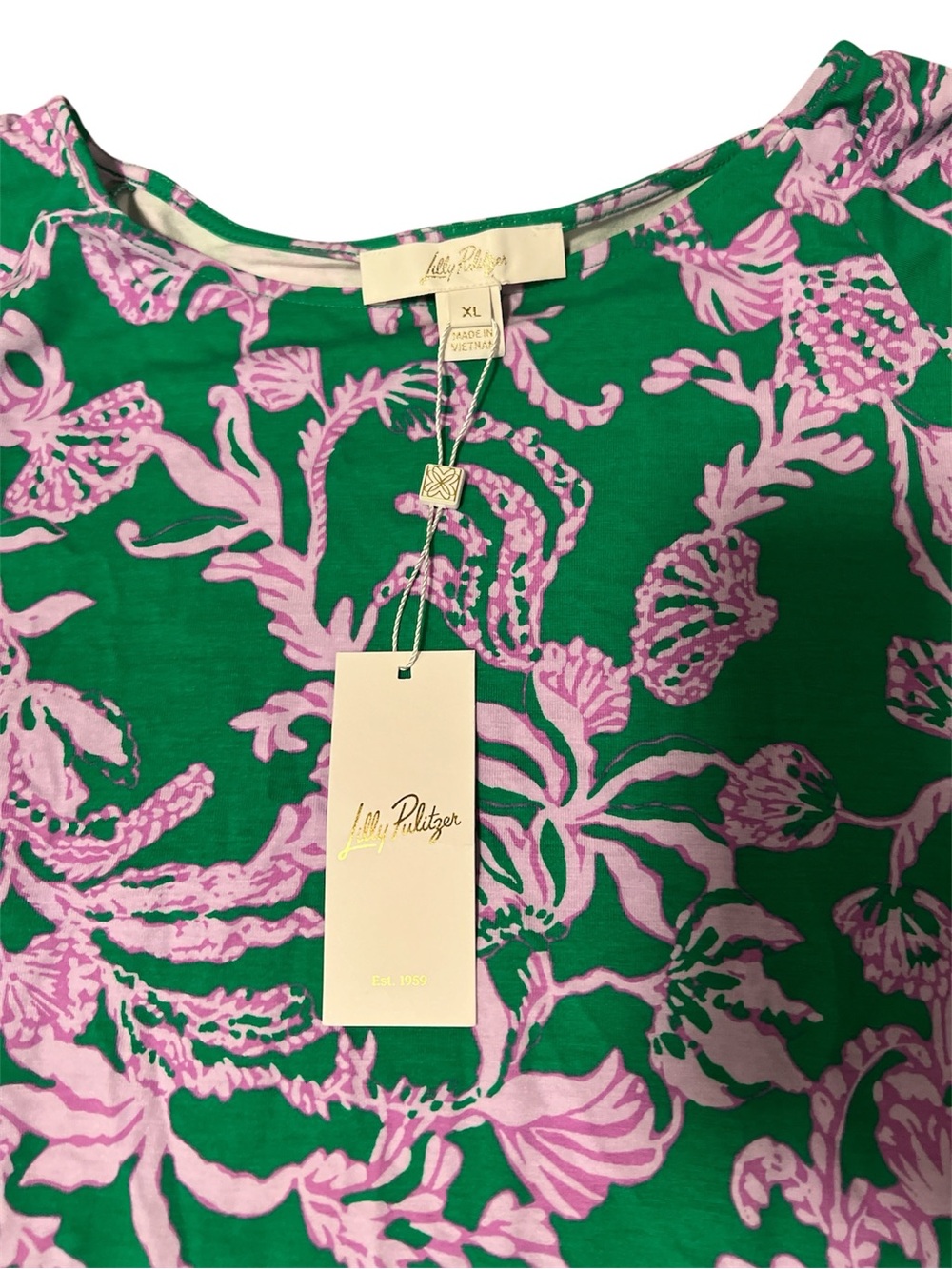 Lilly Pulitzer Green and Pink Printed Flutter-Sleeve Top - Picture 4 of 4